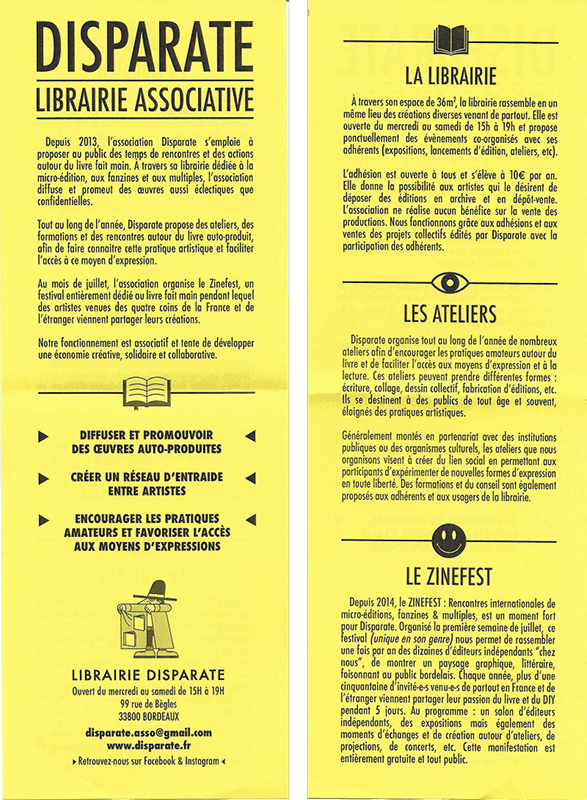 A yellow brochure from Librarie sans titre