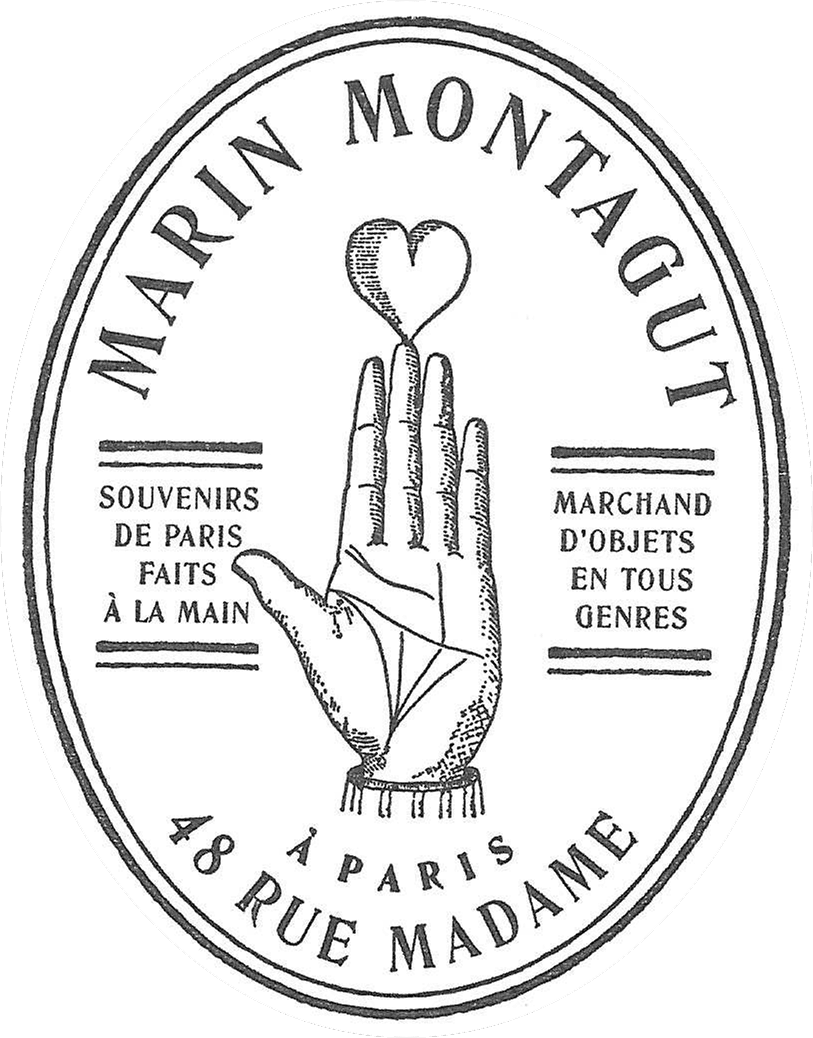 An oval business card from Marin Montagut