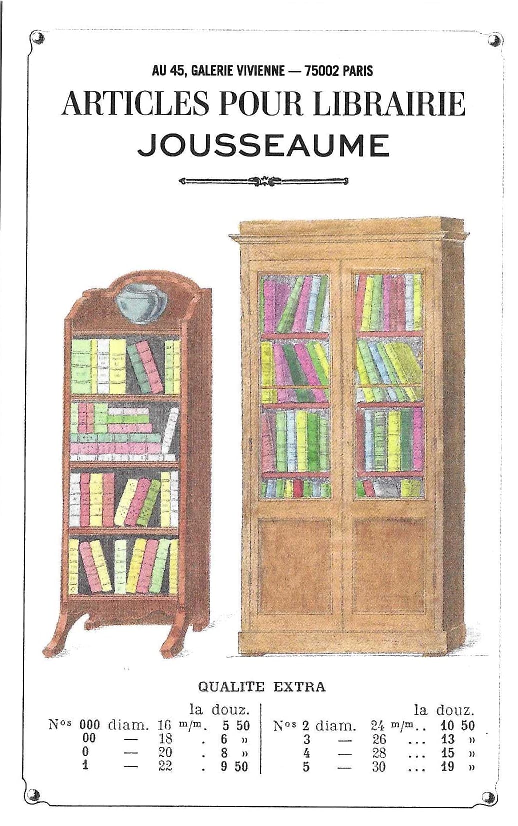 A postcard depicting old library books in a medieval font
