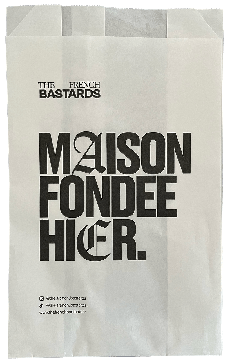 Paper bag with black bold type from the French Bastards'